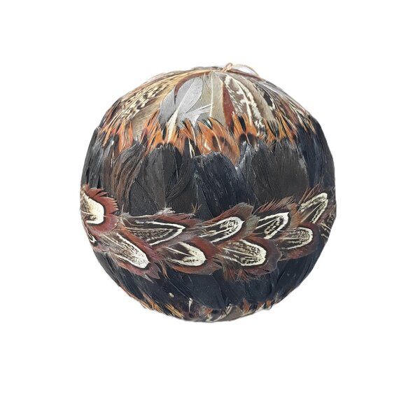 Large Feather Flocked Orb Ball Ornament Christmas Holiday Festive - Picture 1 of 4